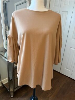 MIOU MUSE Relaxed Dolman Puff-Sleeve Camel Top Med ❤️